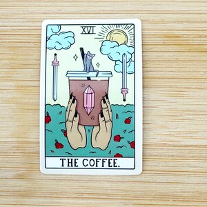 Adesivo de carta de tarô de café, à prova d'água, adesivo de carta de tarô, adesivo de garrafa d'água, decalque para laptop, adesivos para telefone, engraçado, bruxa, novidade