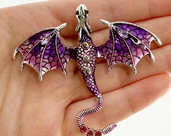 Purple Dragon Pin, Dragon Brooch, Dragon Enamel Pins, Dragon Age Pin, Golden Headed Dragon, Spiritual Dragon Accessories