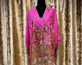 Chiffon Kaftan, Vibrant Magenta, Curve Designs in Black, White, Golden Yellow, Leopard Print