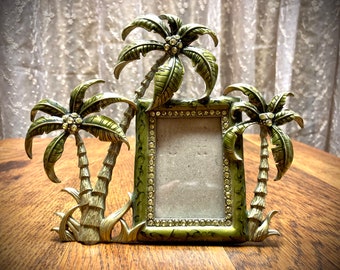 Picture Frame, Tropical Theme, Enamel on Metal, Clear Crystals