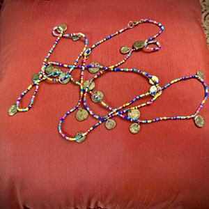 Long Seed Bead Necklace with Disk Charms, Multicolor Glass Bead Bracelet image 6