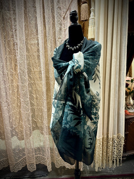 Shawl, Scarf or Sarong in Black, Gray and White, … - image 3