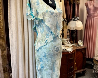 Layered Silk Chiffon Dress in Shades of Blue, Size 6