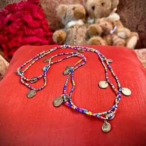 Long Seed Bead Necklace with Disk Charms, Multicolor Glass Bead Bracelet image 8