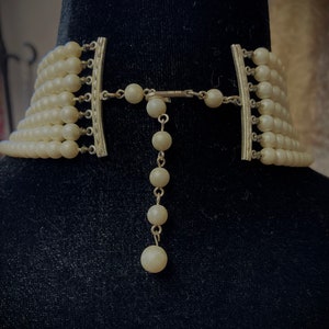 Pearl Statement Necklace, 7 Strand, Gold Lace Beadcaps, Japan image 2