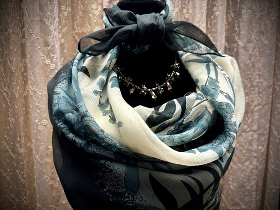 Shawl, Scarf or Sarong in Black, Gray and White, … - image 1
