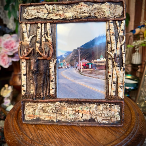 Moose Composite Photo Frame, Birch Trees