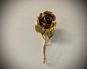 Gold Rose Wall Hook, Gold Tone Metal, Realistic Rose
