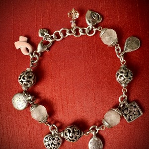 Silver Breast Cancer Charm Bracelet, Lobster Claw Clasp image 5