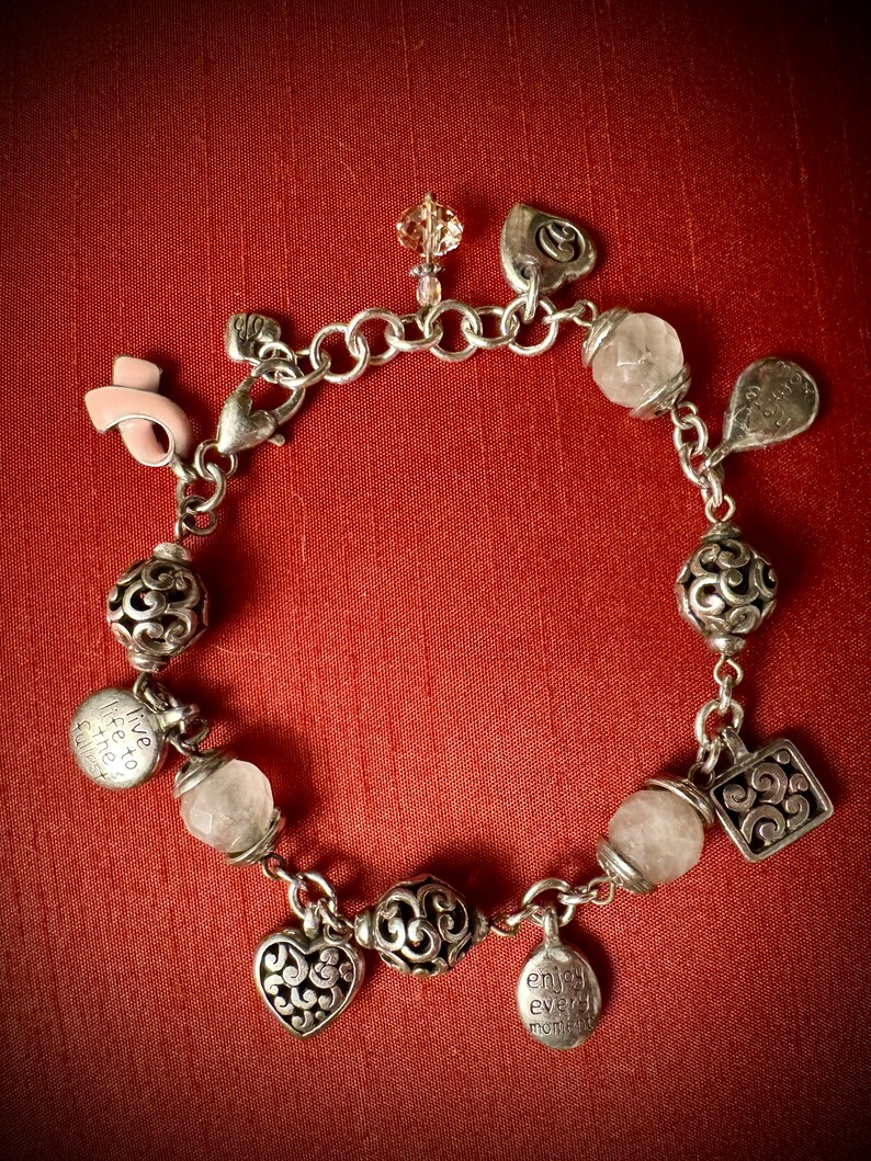 Silver Breast Cancer Charm Bracelet, Lobster Claw Clasp image 5