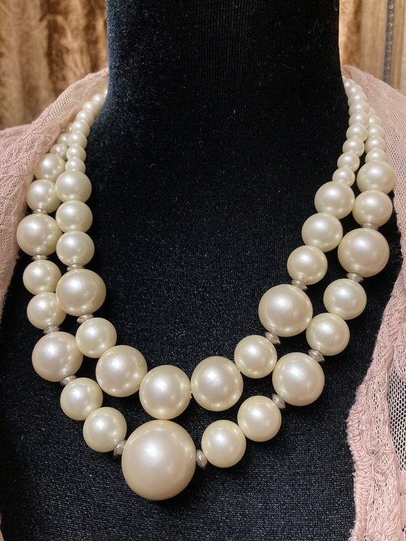 Pearl Necklace, Double Strand, Large Glass Pearls
