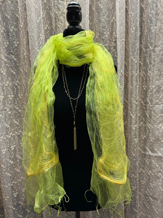 Long Scarf, a Whisper of Lime Green and Honey Gold