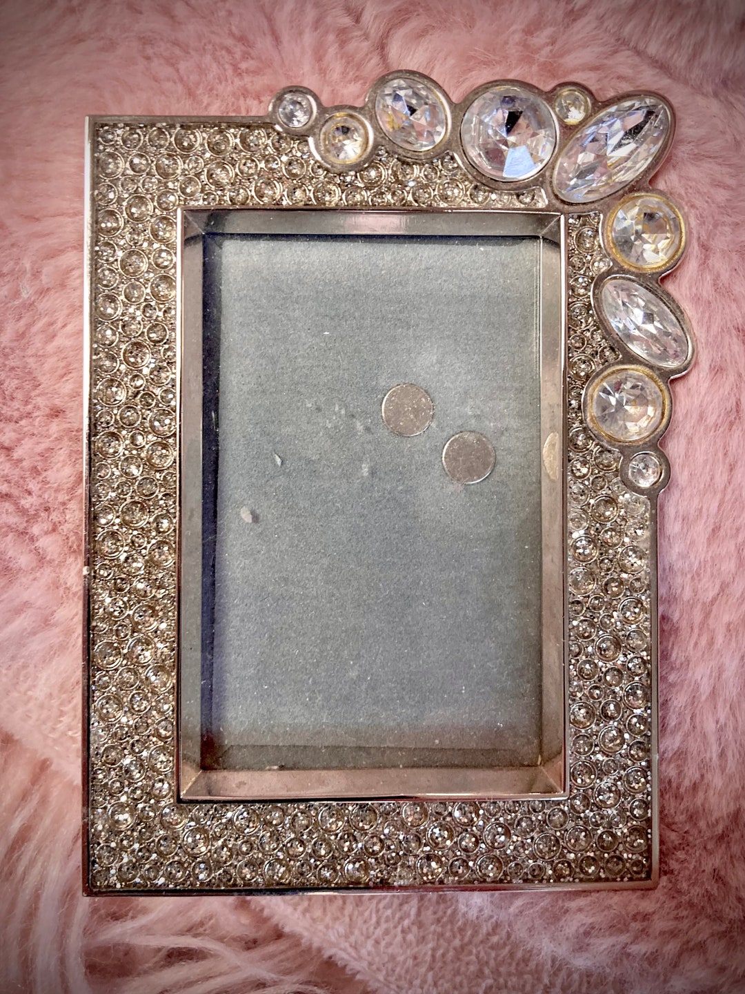 Small Silver Rhinestone Picture Frame, Mirror Finish, Sparkle Under