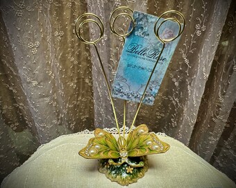 Butterfly Photo Holder, Enamel with Crystals, Goldtone