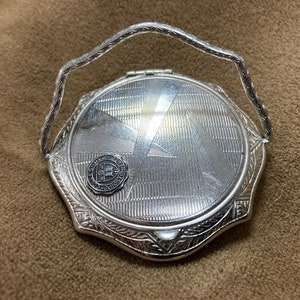 1930s Ladies Silver Compact, Boston University Insignia on Cover