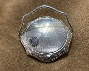 1930s Ladies Silver Compact, Boston University Insignia on Cover