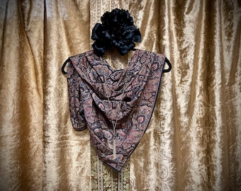 Club 7 Silk Scarf by ECHO, Paisley Design in Shades of Brown, 30 inch square