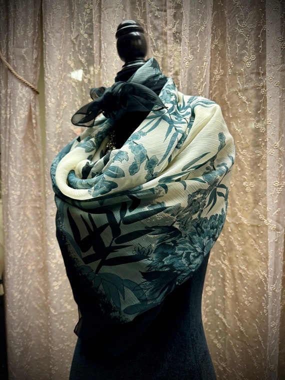 Shawl, Scarf or Sarong in Black, Gray and White, … - image 2