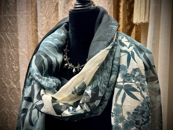 Shawl, Scarf or Sarong in Black, Gray and White, … - image 6