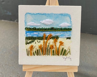 Florida Sand Dunes Embroidery and Watercolor on Canvas