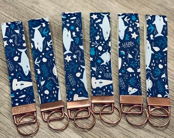 Ready to Ship Handmade Surfing Wristlet Ocean Shark Lanyard Unique Gift Shark Fabric Keychain Short Lanyard 6-Inch Key Fob Wristlet