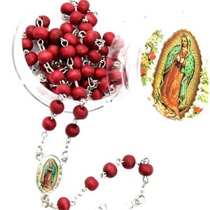 Red Beaded Rosary with the Virgin Mary, ritual supplies, Catholic accessories, for baptism, for communion, weddings, prayer, bible study