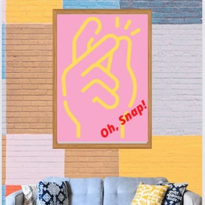 Arte de pared con frases divertidas, Oh, no, póster imprimible, decoración tipográfica llamativa, rosa y amarillo, regalo, impresión moderna para el hogar, oficina, tarjeta, humor