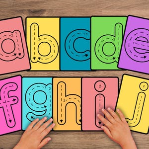 Traceable lowercase ABC Flashcards Color Printable Kids Rainbow Colors Alphabet ABC Letter Preschool Homeschool classroom Letters Flash card