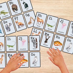 Printable Watercolor Animals Alphabet Flash Cards, Educational ABC, Learning ABC, Montessori, Learn ABC, Watercolor Alphabet Flash Cards