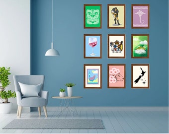New Zealand Wall Art Bundle - NZ Prints - 9 Printable Posters Kiwi,  Aotearoa Decor,  Cultural Prints, New Zealand Map, Colorful