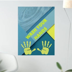 Wash Your Hands Gloss Poster, Bathroom Wall Art, Hygiene Reminder, Educational Poster, Handwashing Decor, Kids Bathroom Sign Printable Decor