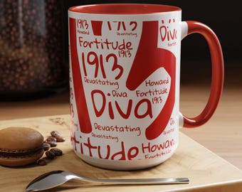 Crimson and Cream Sorority Graffiti Mug in 11 or 15 oz, 1913 Sorority Deltaversary gift, probate present