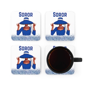 Personalized Zeta Corkwood Coaster Set, Blue and White coasters for Zeta inspired by Zeta Phi Beta