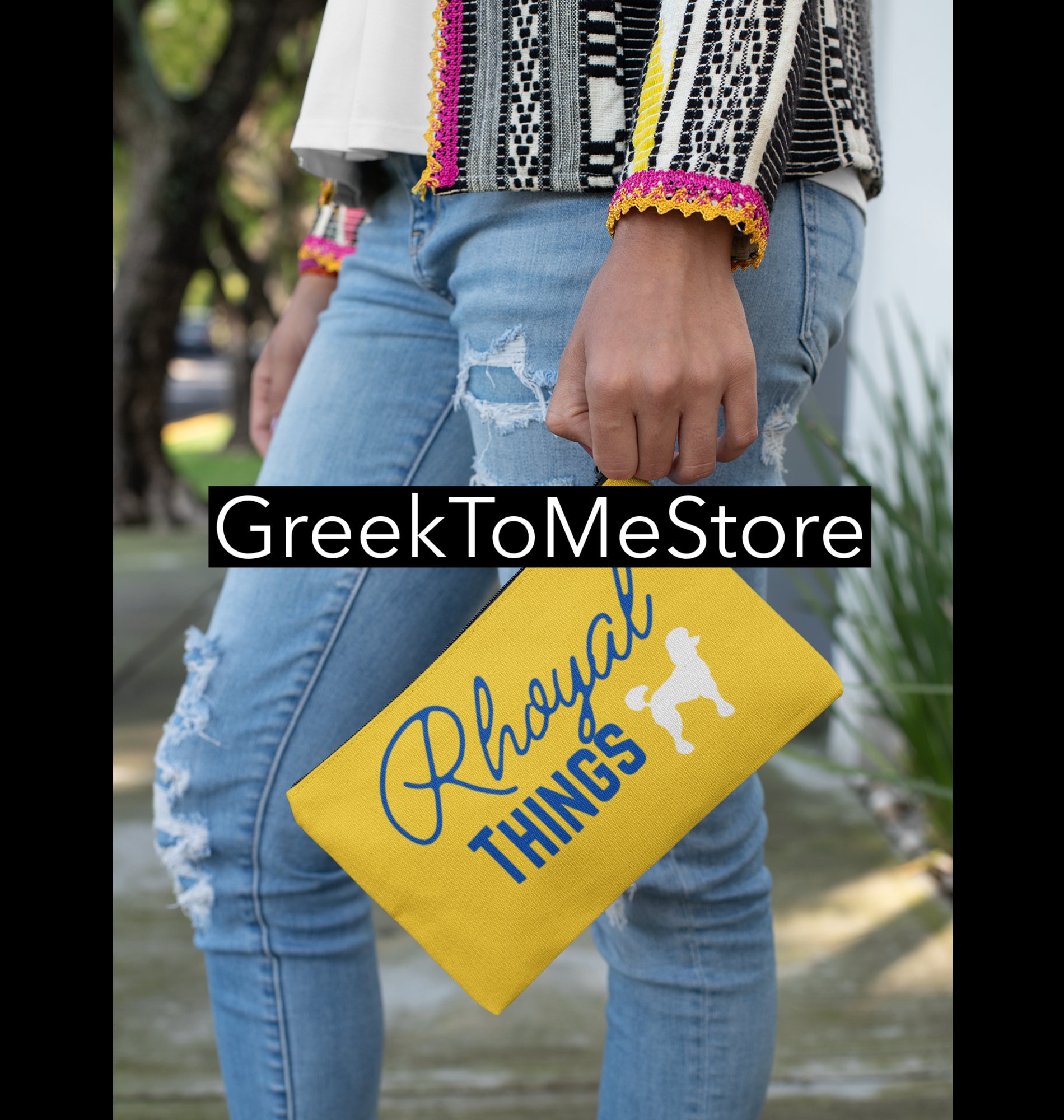 Sigma Gamma Rho Make-up-Tasche – Gelb & Blau, Geschenk Für Schwesternschaft, 23,5x17 Cm