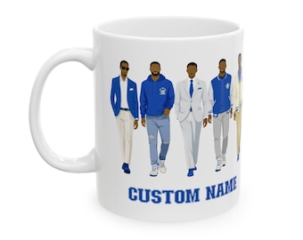 1914 Blue and White Dapper Men Illustration Mug | Ceramic Coffee Mug