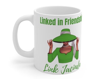 Personalized Linked In Friendship Mug, Gift inspired by the Links, Inc.  Green and White Mug