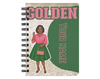 Personalized Golden, Pink and Green Sorority Notebook, custom note book