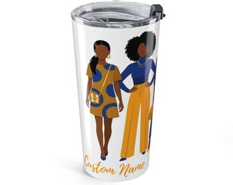 Personalized "Royal" Blue and Gold Tumbler - Custom Name Stainless Steel Travel Mug - Fashion Illustration Gift for Her - 20oz Insulated