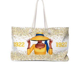 Blue and Gold 1922 Weekender Bag, 1922 Bridesmaid Gift, Beach Bag For Rhoyal Soror| Tote Inspired By Sigma Gamma Rho Sorority