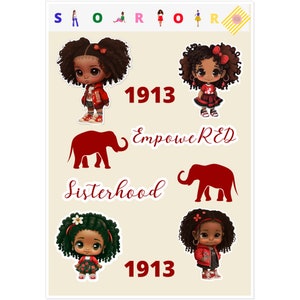 Delta Sigma Theta Inspired Kiss Cut Stickers, Crimson And Cream Stickers, Red And White Chibi Kiss Cut Stickers
