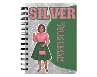 Personalized Silver, Pink and Green Sorority Notebook, custom note book