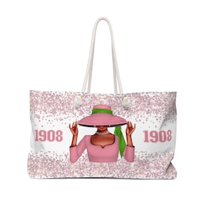 Pink and Green 1908 Weekender Bag, 1908 Bridesmaid Gift, Beach Bag For Pretty Soror| Tote Inspired By Sorority