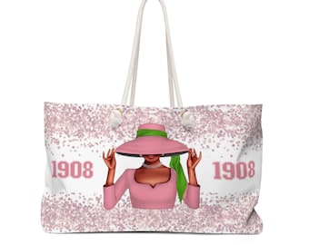 Bolso de fin de semana rosa y verde de 1908, regalo de dama de honor de 1908, bolso de playa para una hermosa hermandad/bolso inspirado en la hermandad