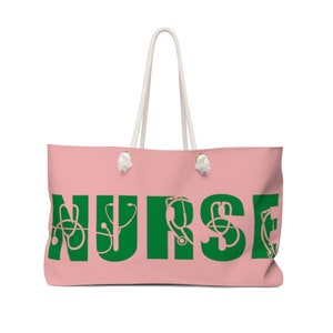 Pink And Green Nurse Weekender Tote| Bridesmaid Gift| Gift For Mom| Beach Bag Sorority Inspired Tote, BSN, RN, LPN