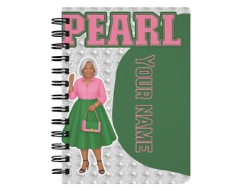 Custom Pearl pink and green notebook, Personalized sorority notes
