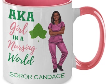 Personalisierte AKA Pflegetasse, Geschenk für Krankenschwester inspiriert von rosa und grüner Schwesternschaft