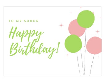Pink And Green Happy Birthday Soror Folded Card| Alpha Kappa Alpha Inspired Greeting Card| Aka Soror  Birthday Card| 1908 Sorority
