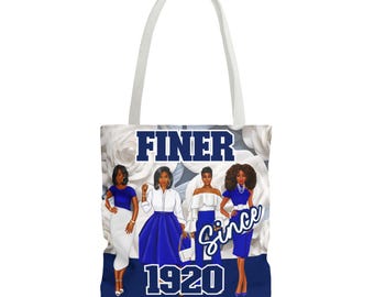 Finer Tote Bag, African American Sorority bag, Tote inspired by  Blue and White Sorority