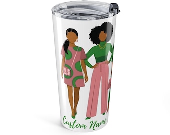 Personalized "Pretty" Pink and Green Tumbler - Custom Name Stainless Steel Travel Mug - Fashion Illustration Gift for Her - 20oz Insulated