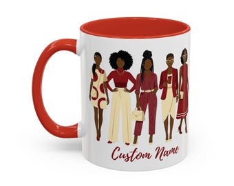 Personalized Crimson and Cream Sorority Mug - Custom Name Diva Illustration Coffee Cup - 11oz & 15oz Ceramic Soror Gift